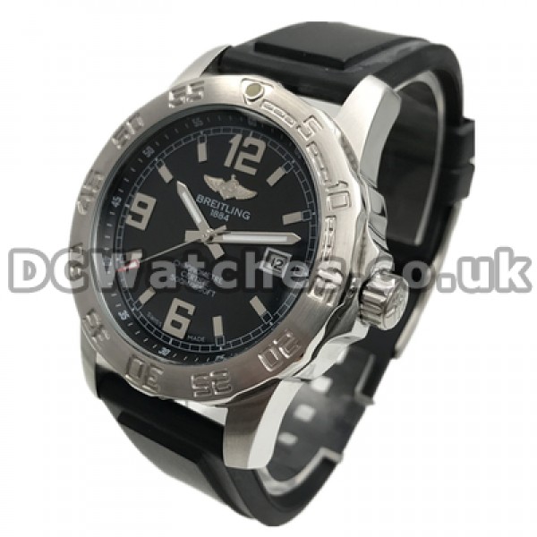 44MM Steel Cases Male Breitling Colt Replica Watches With Black Dials And Black Straps