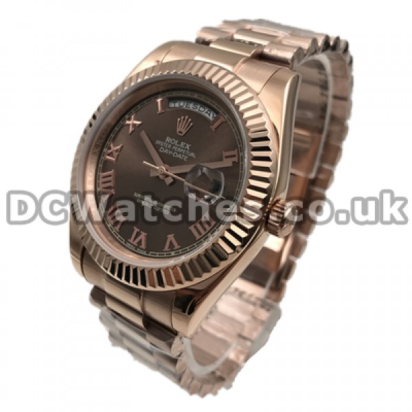 Charming Chocolate Dials Swiss Rolex Day-Date II Fake Watches For Men With Rose Gold Cases