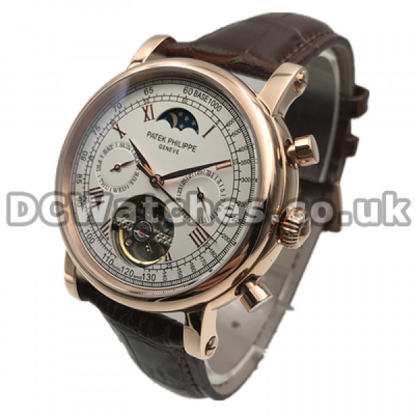Unique Swiss Male Patek Philippe Astronomical Fake Watches With White Dials And Rose Gold Steel Cases
