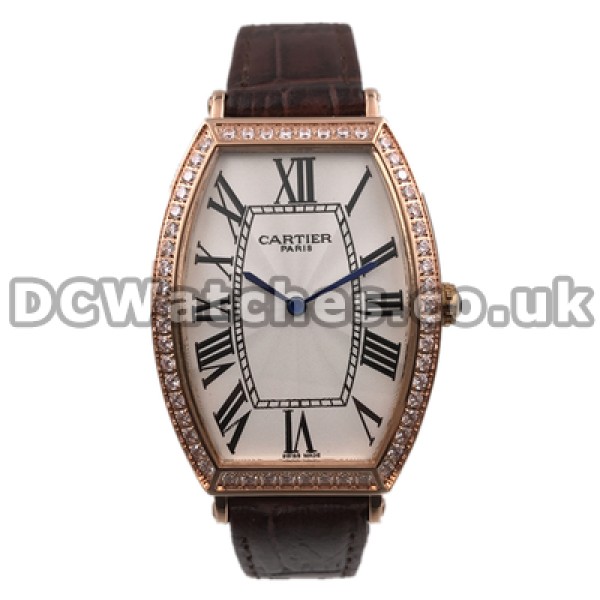 Attractive Male Quartz Movements Replica Cartier Tonneau Watches With Rose Gold Steel Cases Online