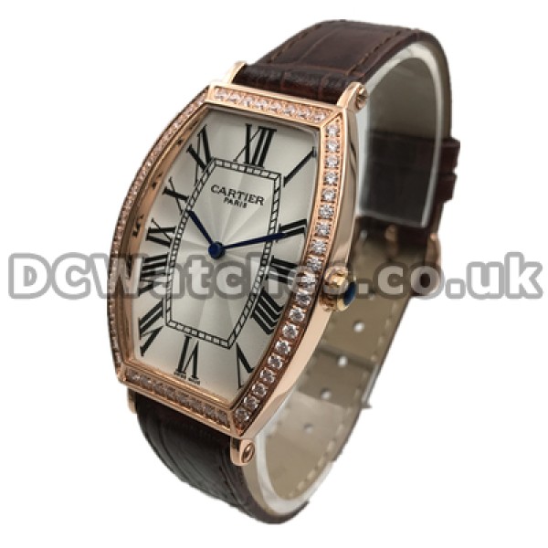 Attractive Male Quartz Movements Replica Cartier Tonneau Watches With Rose Gold Steel Cases Online