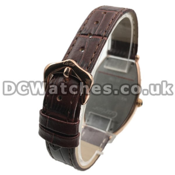 Attractive Male Quartz Movements Replica Cartier Tonneau Watches With Rose Gold Steel Cases Online