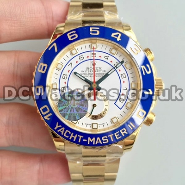 Gold Steel Bracelets Male Automatic UK Swiss Made Replica Rolex Yacht-Master II 44MM Watches For Sale