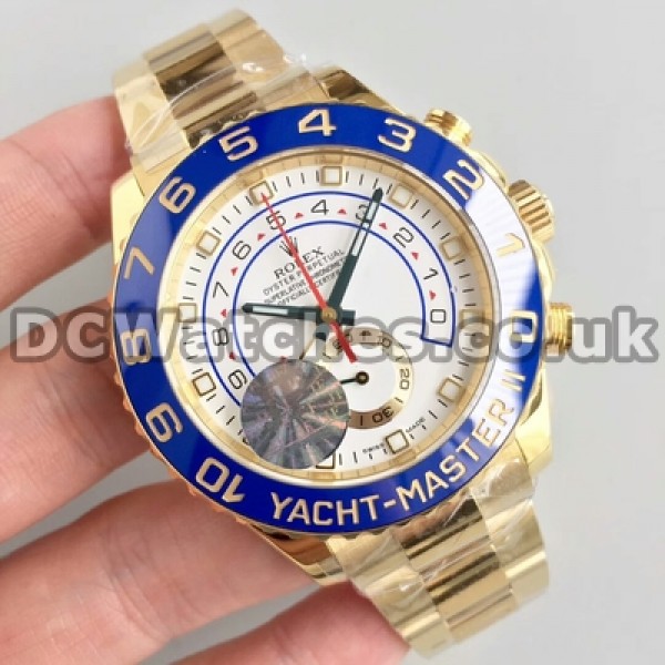 Gold Steel Bracelets Male Automatic UK Swiss Made Replica Rolex Yacht-Master II 44MM Watches For Sale