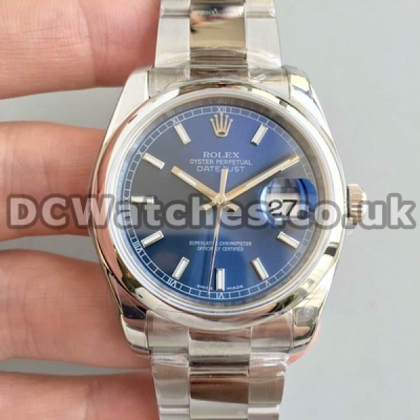 Automatic 36MM Blue Dials Rolex Datejust Fake Watches For Men