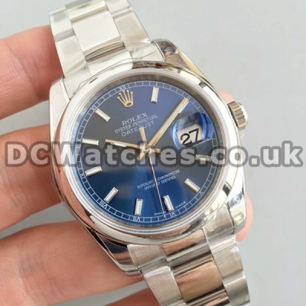Automatic 36MM Blue Dials Rolex Datejust Fake Watches For Men
