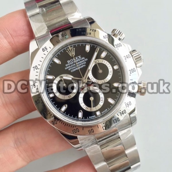 Best 40MM Rolex Daytona Black Dials Steel Cases Replica Watches