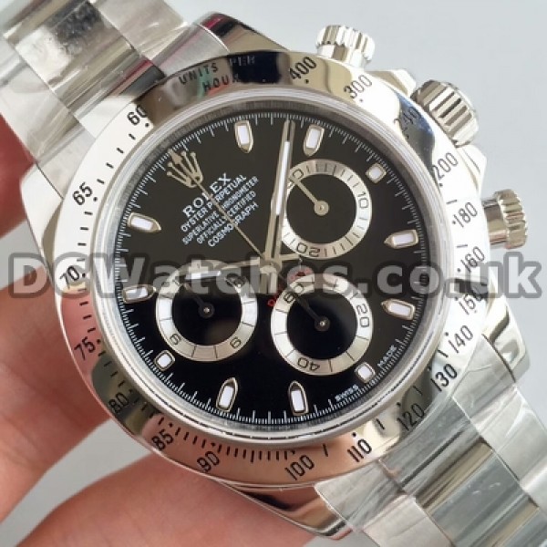 Best 40MM Rolex Daytona Black Dials Steel Cases Replica Watches