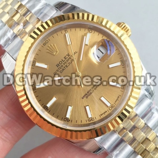Male Gold Bezels Rolex Datejust II Fake 41MM Watches With Automatic Movements