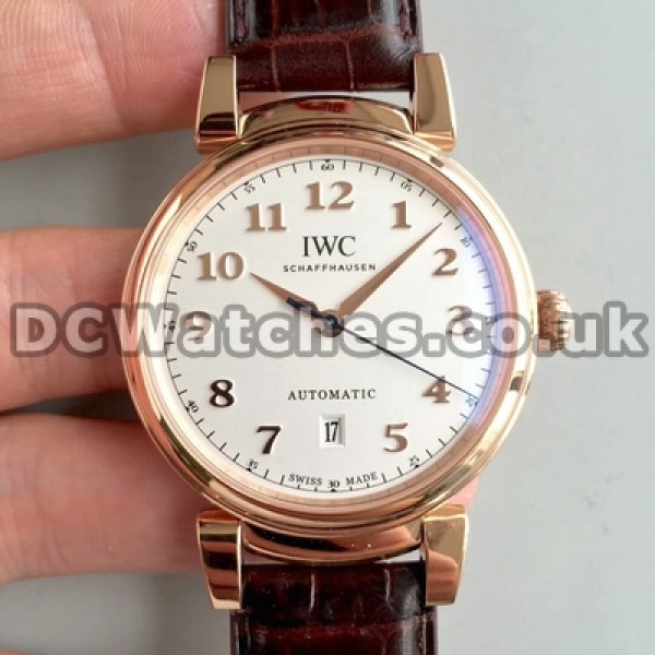 Male 40MM Fake IWC Da Vinci Automatic Watches With Brown Straps