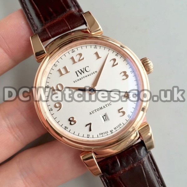 Male 40MM Fake IWC Da Vinci Automatic Watches With Brown Straps
