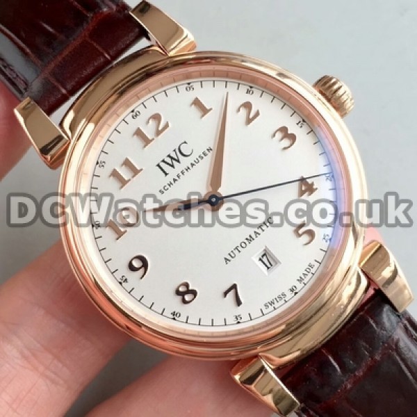 Male 40MM Fake IWC Da Vinci Automatic Watches With Brown Straps