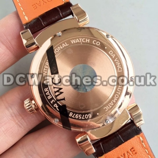 Male 40MM Fake IWC Da Vinci Automatic Watches With Brown Straps