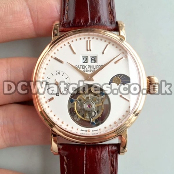 Swiss Movement Patek Philippe Tourbillon Fake Watches With White Dials For Men