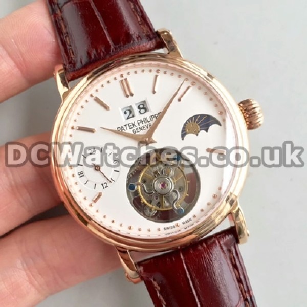 Swiss Movement Patek Philippe Tourbillon Fake Watches With White Dials For Men