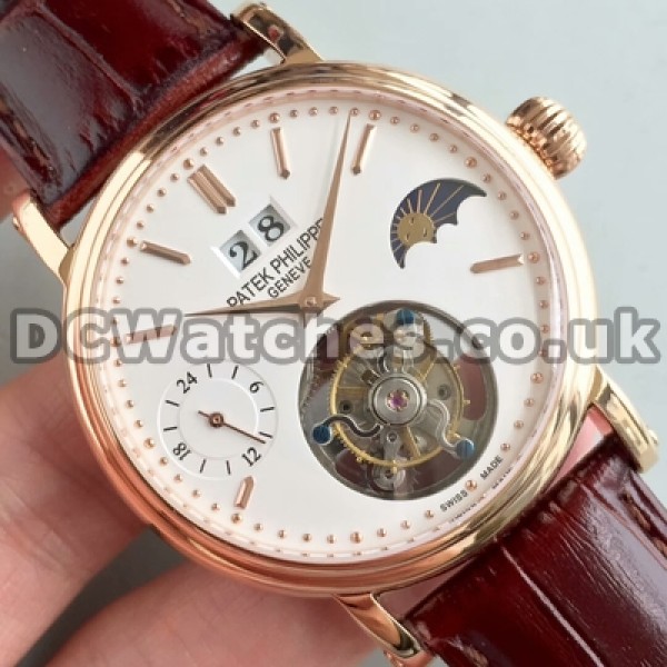 Swiss Movement Patek Philippe Tourbillon Fake Watches With White Dials For Men