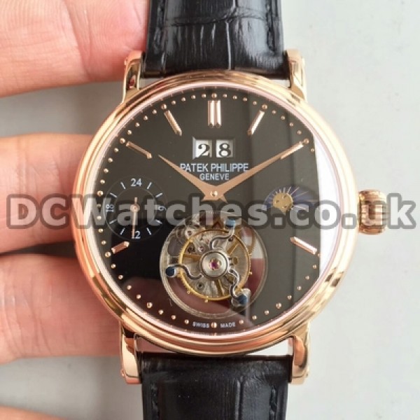 AAA Quality Patek Philippe Tourbillon Replica Watches With 42 mm Rose Gold Cases For Sale