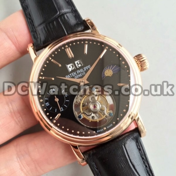 AAA Quality Patek Philippe Tourbillon Replica Watches With 42 mm Rose Gold Cases For Sale