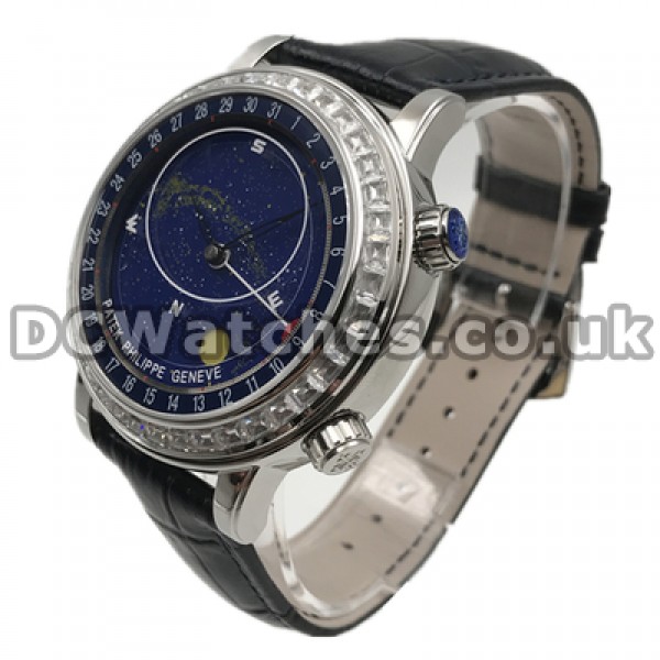 Luxury Blue Dials 44MM Replica Patek Philippe Complicated Automatic Watches